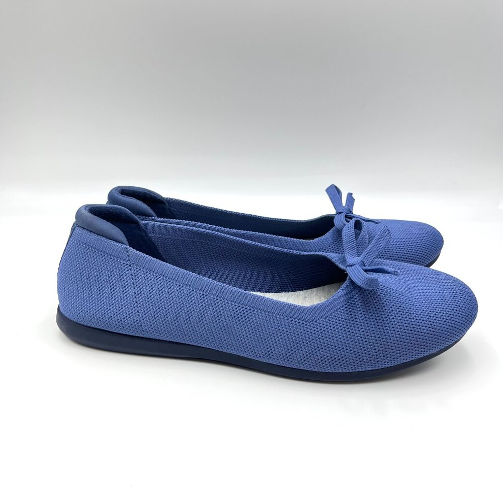 Clarks Womens Size 10 10M Blue Knit Slip On Ballet Flats Comfort Shoes